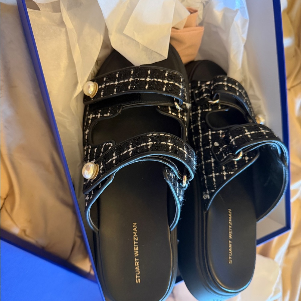 Stuart Weitzman Goldie Sport Slide in Black Multi (worn once) - Picture 2 of 4